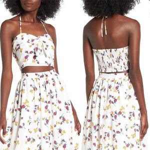 Leith women's front tie floral halter crop top size medium